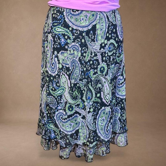 Briggs New York Dresses & Skirts - Y2K Paisley Ruffle‎ Skirt Black Green Purple Boho Fairycore Midi Maxi